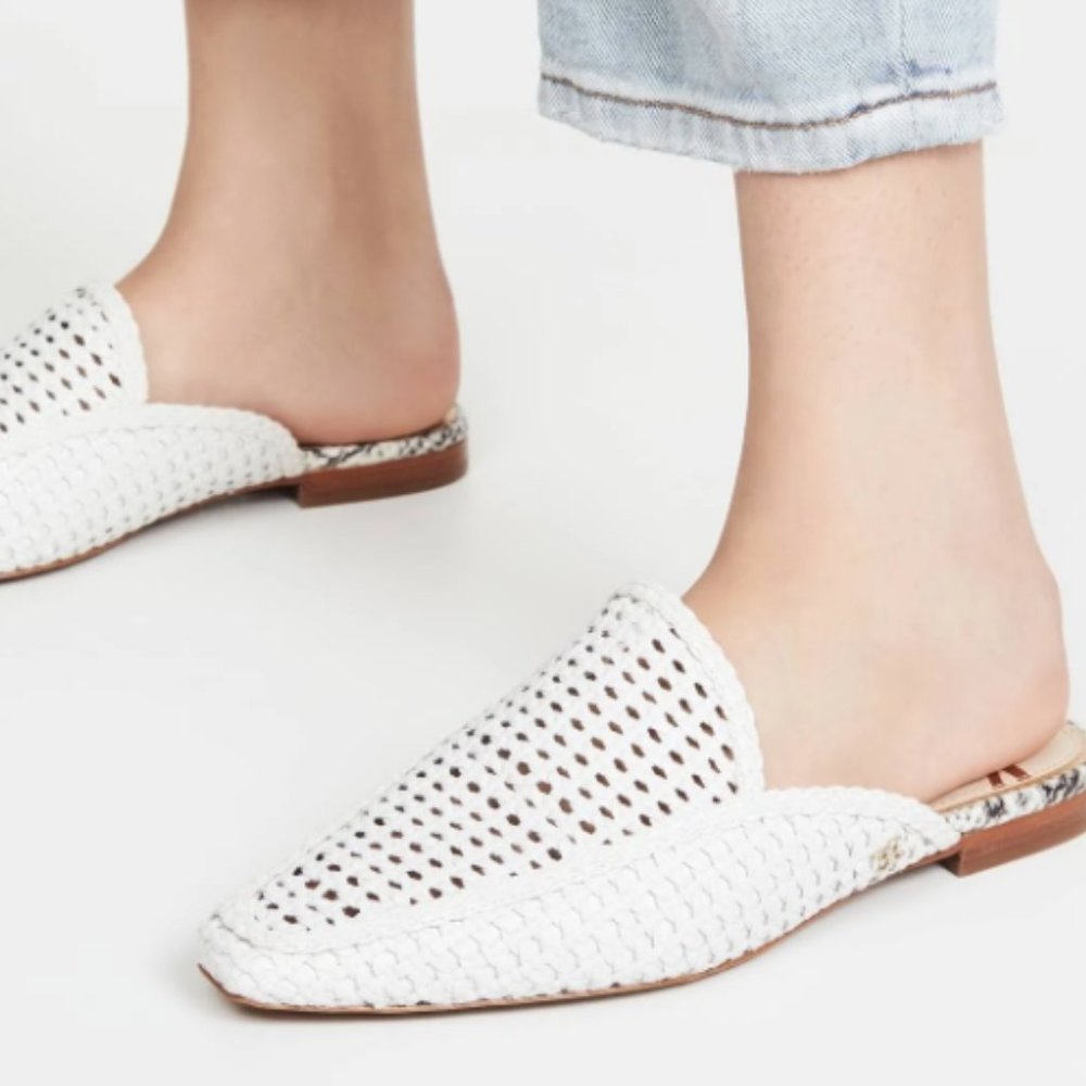 Sam Edelman White Woven Leather Slip-On Mules